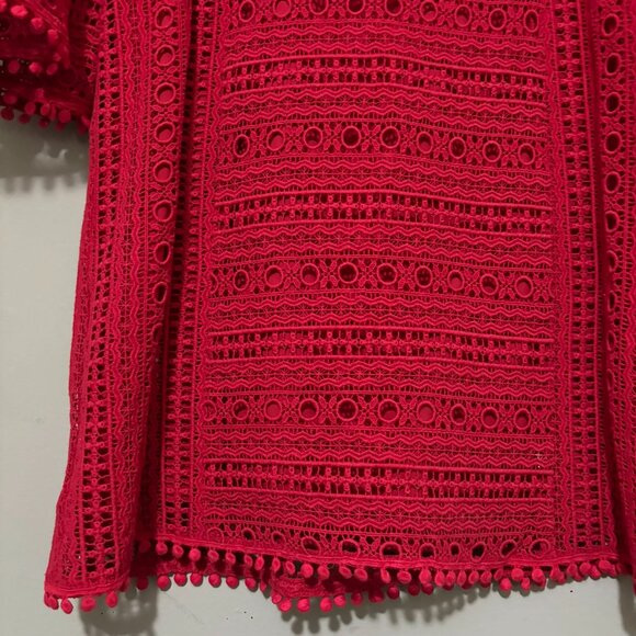 Nanette Lepore Red Anglaise Broderie Eyelet Lace Cotton Dress Size 6 - Picture 6 of 8